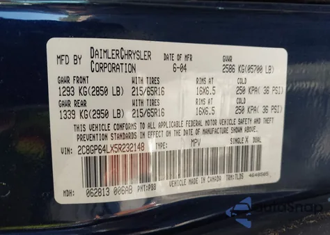 2005 Chrysler Town & Country Limited from USA, damaged, VIN 2C8GP64LX5R232148